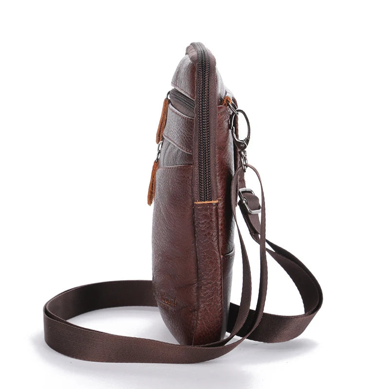 Men's Genuine Leather Belt Bag – Vintage Crossbody Waist Pack & Phone Pouch for Outdoor Use