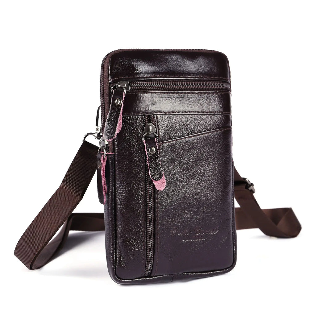 Men's Genuine Leather Belt Bag – Vintage Crossbody Waist Pack & Phone Pouch for Outdoor Use