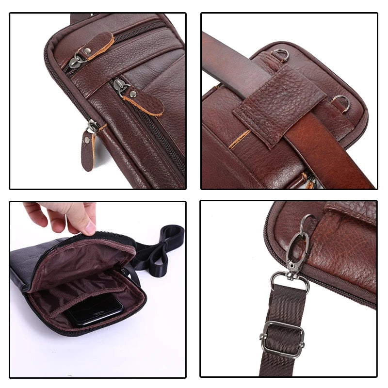 Men's Genuine Leather Belt Bag – Vintage Crossbody Waist Pack & Phone Pouch for Outdoor Use