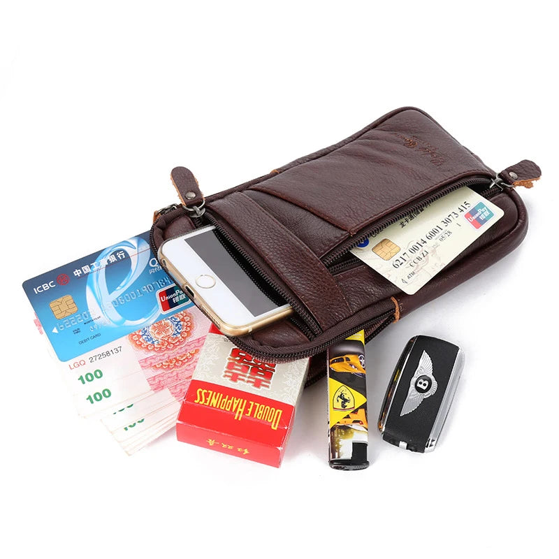 Men's Genuine Leather Belt Bag – Vintage Crossbody Waist Pack & Phone Pouch for Outdoor Use
