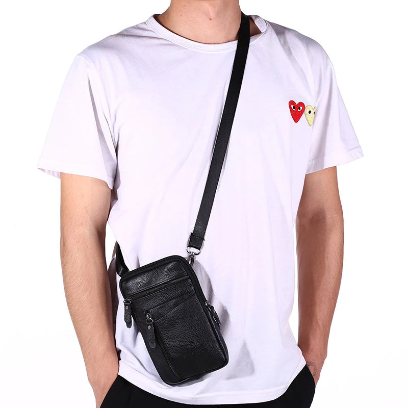 Men's Genuine Leather Belt Bag – Vintage Crossbody Waist Pack & Phone Pouch for Outdoor Use