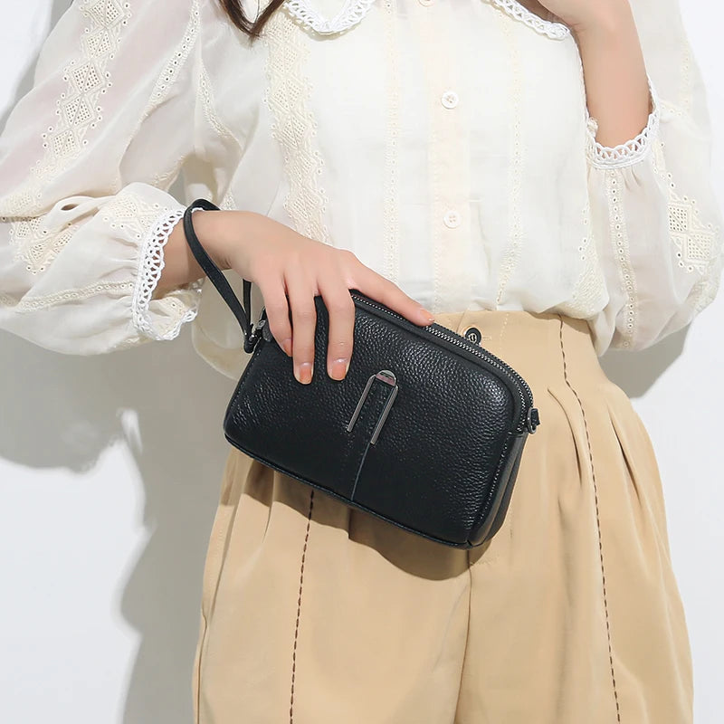 Women's Genuine Cow Leather Shoulder Bag – Luxury Flap Crossbody Clutch & Phone Bag