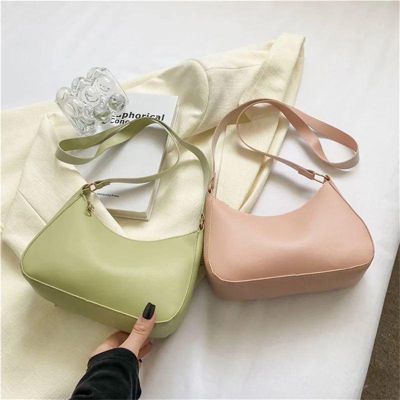 Women's PU Leather Baguette Shoulder Bag – Trendy Mini Crossbody Armpit Bag