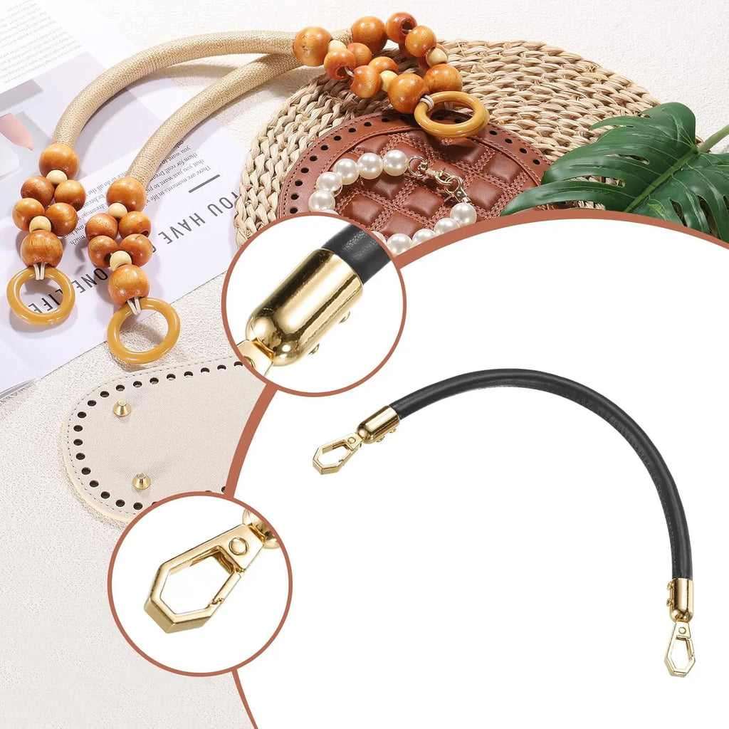 DIY Crochet Bag Making Kit – 8.7” x 4” Oval PU Leather Base with Handles & Buckles for Handmade Shoulder Bags