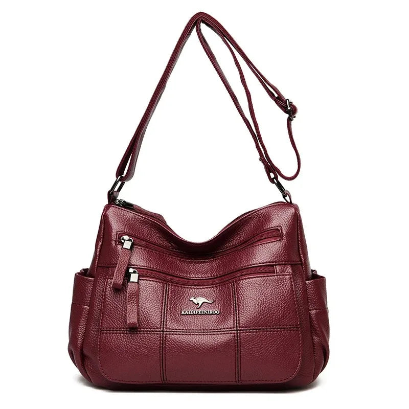 Women's Luxury Soft Split Leather Tote Bag – 3-Layer Large Capacity Shoulder & Crossbody Handbag