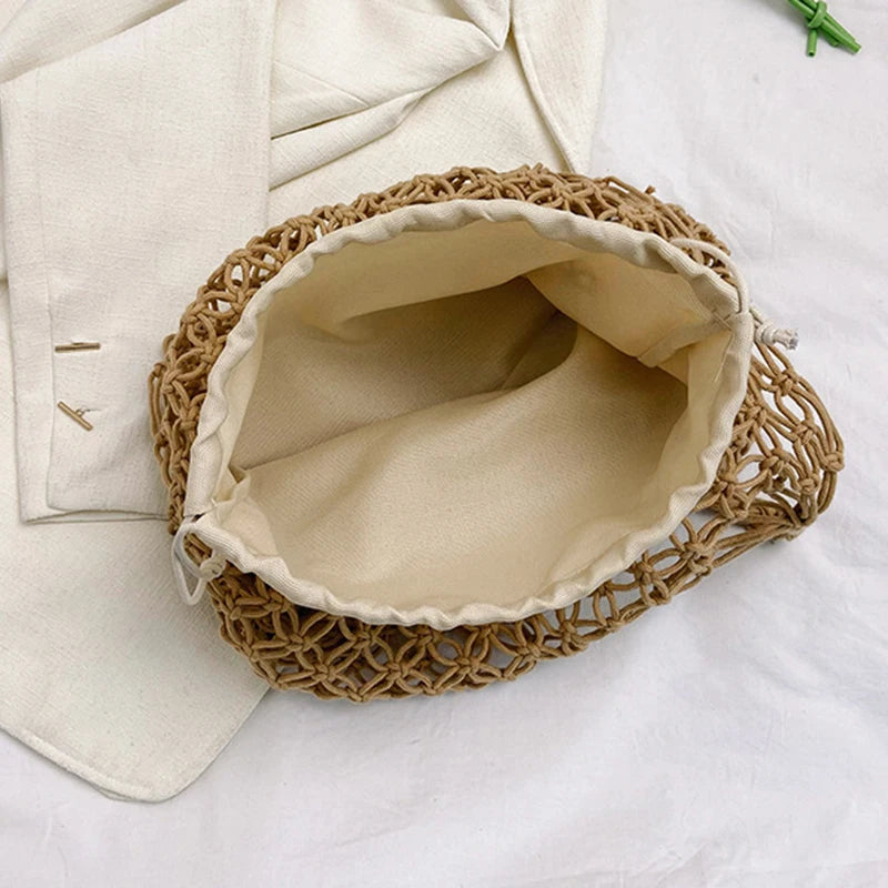 Women's Bohemian Straw Crochet Tote Bag – Raffia Woven Knit Shoulder Bag for Summer & Beach