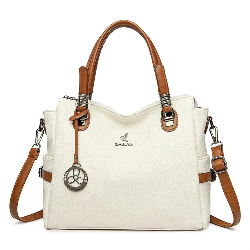 Women's Luxury Soft Split Leather Tote Bag – 3-Layer Large Capacity Shoulder & Crossbody Handbag