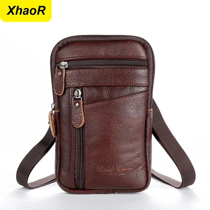 Men's Genuine Leather Belt Bag – Vintage Crossbody Waist Pack & Phone Pouch for Outdoor Use
