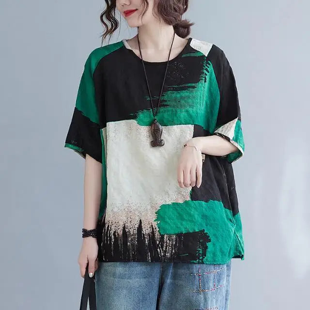Jzah | Women's Retro Loose Cotton Linen T-Shirt — Summer 2026