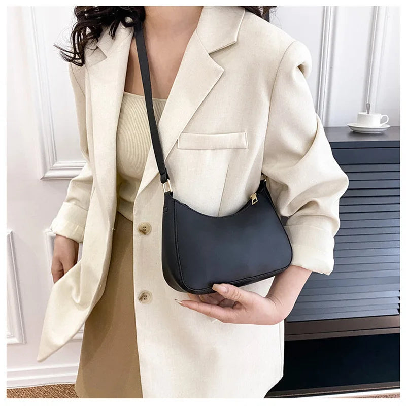 Women's PU Leather Baguette Shoulder Bag – Trendy Mini Crossbody Armpit Bag