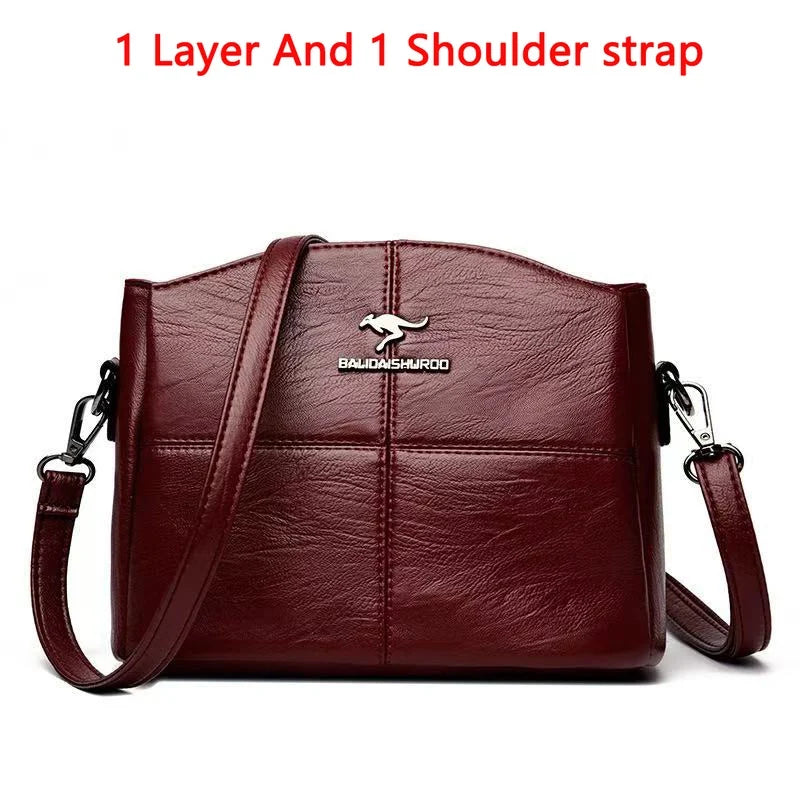 Women's Luxury Soft Split Leather Tote Bag – 3-Layer Large Capacity Shoulder & Crossbody Handbag