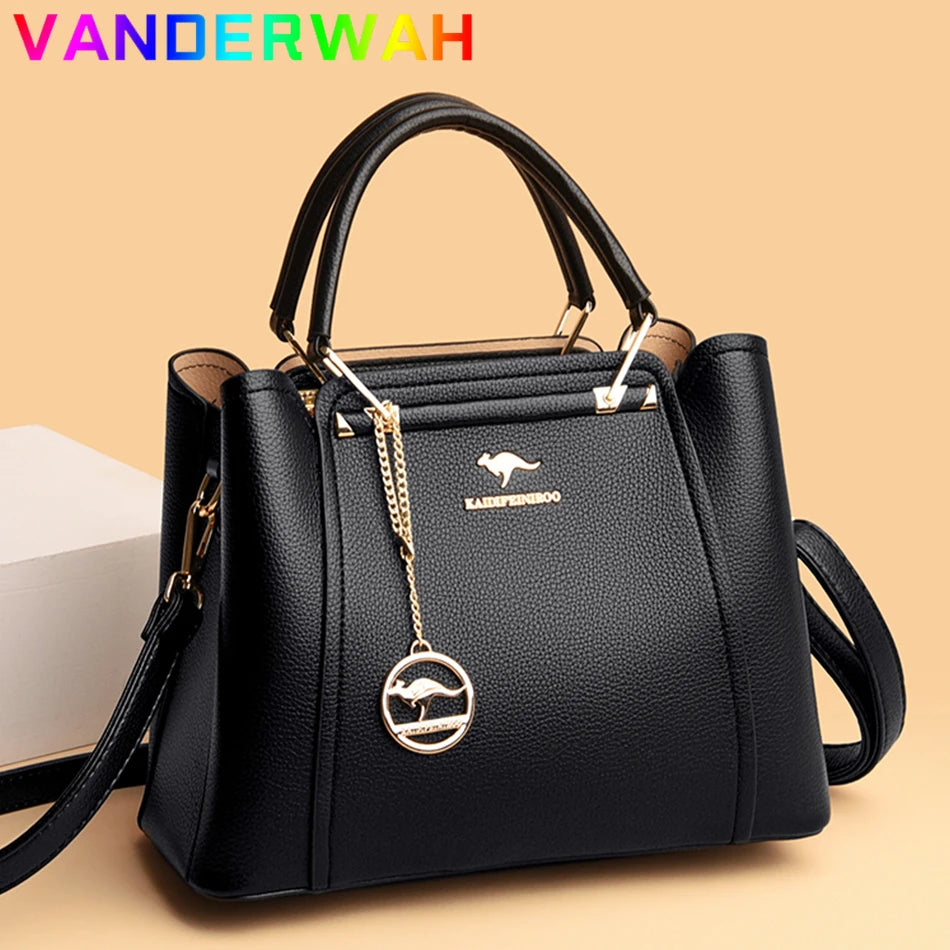 Women's Luxury Soft Split Leather Tote Bag – 3-Layer Large Capacity Shoulder & Crossbody Handbag