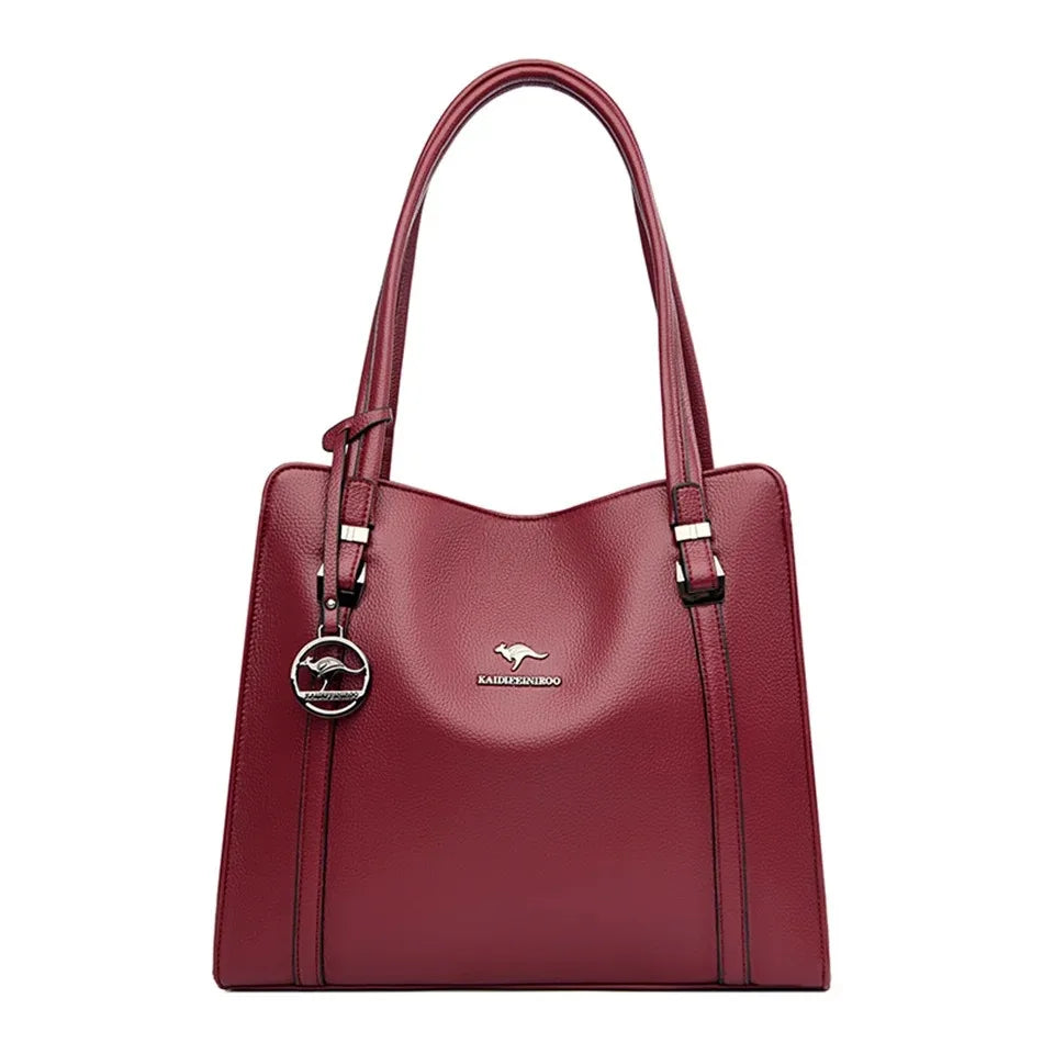 Women's Luxury Soft Split Leather Tote Bag – 3-Layer Large Capacity Shoulder & Crossbody Handbag