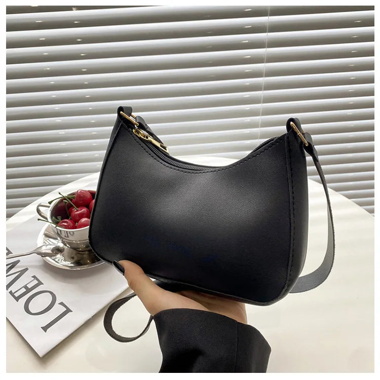 Women's PU Leather Baguette Shoulder Bag – Trendy Mini Crossbody Armpit Bag