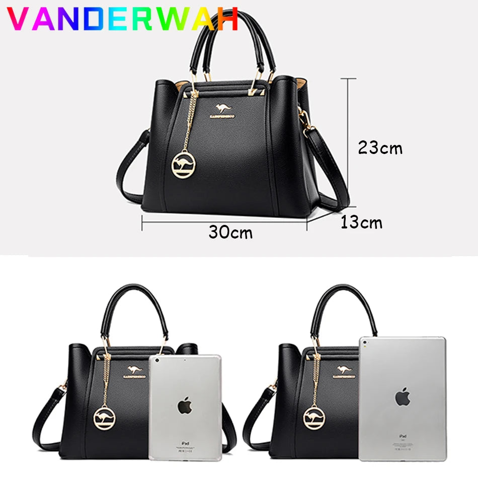 Women's Luxury Soft Split Leather Tote Bag – 3-Layer Large Capacity Shoulder & Crossbody Handbag