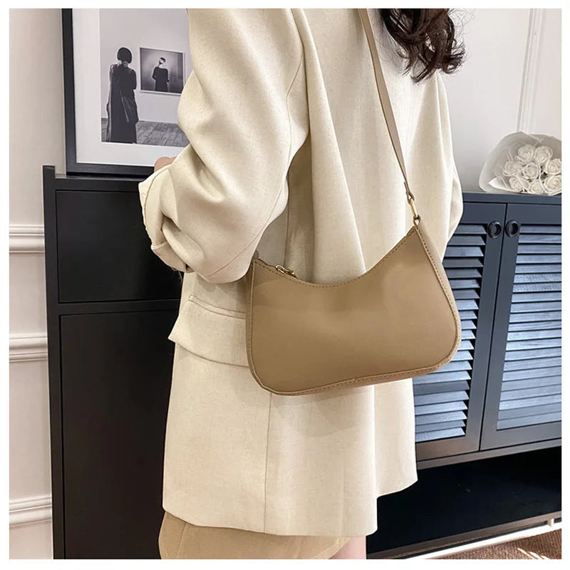 Women's PU Leather Baguette Shoulder Bag – Trendy Mini Crossbody Armpit Bag