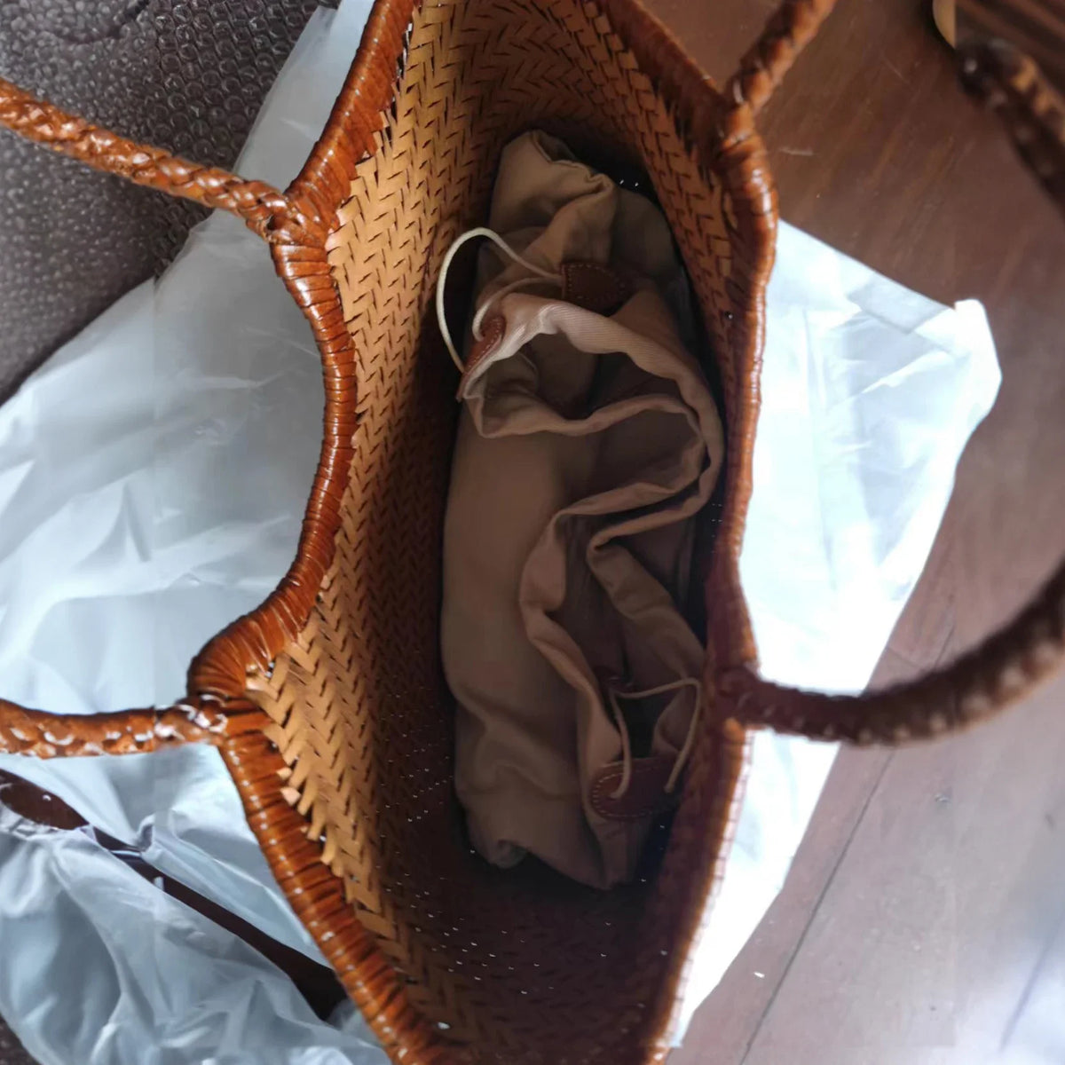 Women's Genuine Leather Woven Tote Shoulder Bag – Vintage Casual Cowhide Handbag