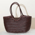 Women's Genuine Leather Woven Tote Shoulder Bag – Vintage Casual Cowhide Handbag