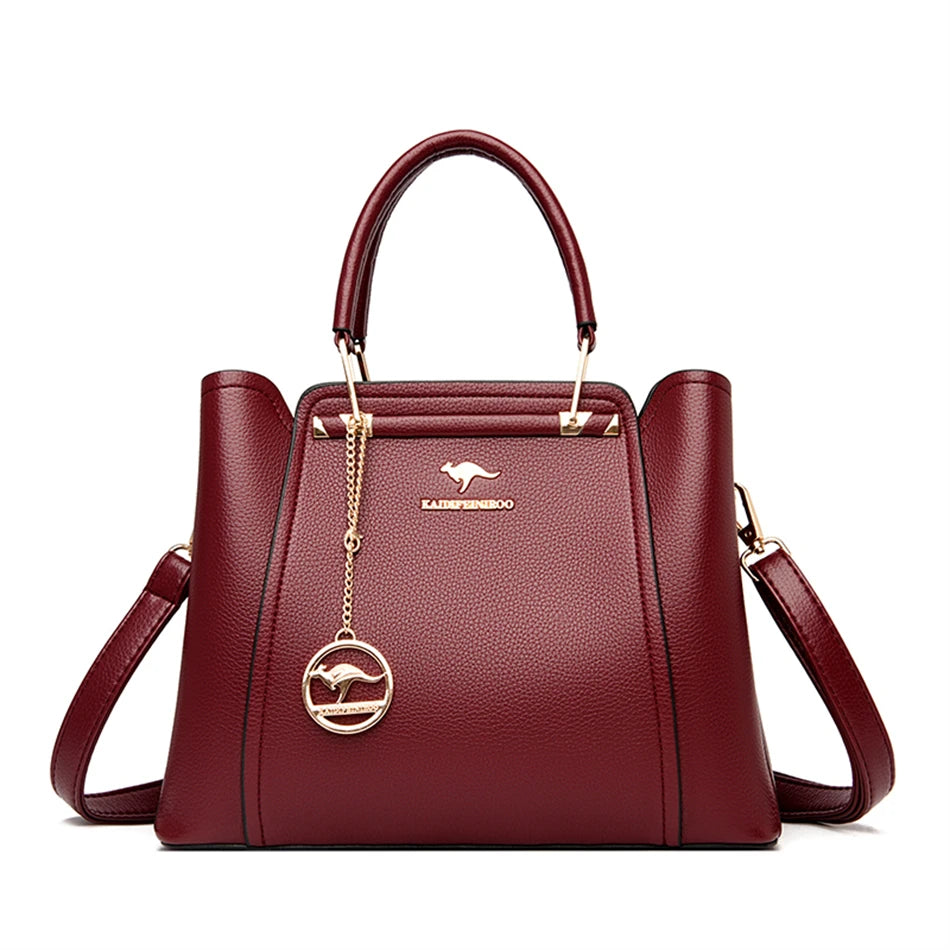 Women's Luxury Soft Split Leather Tote Bag – 3-Layer Large Capacity Shoulder & Crossbody Handbag