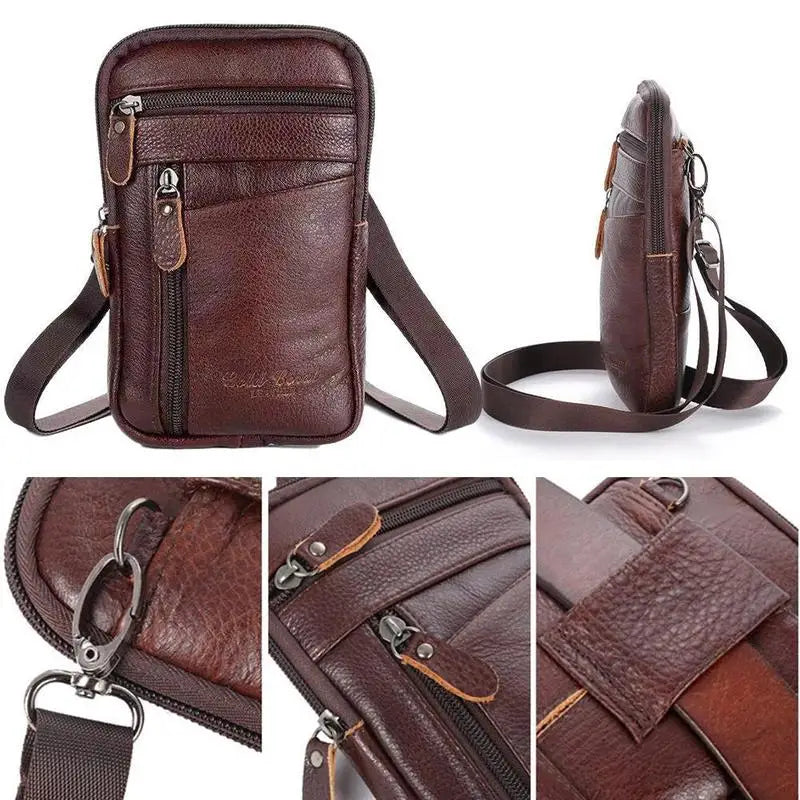 Men's Patent Leather Saddle Waist Bag – Multifunctional Belt Clip, Crossbody & Shoulder Phone Bag