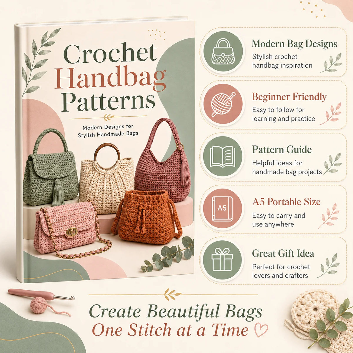 Jzah Shop|Crochet Handbag Patterns Book – A5 Beginner’s Guide to Handmade Purse Designs & Craft Projects