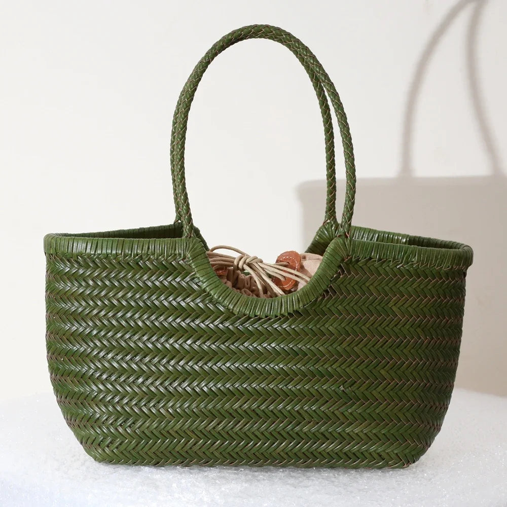 Women's Genuine Leather Woven Tote Shoulder Bag – Vintage Casual Cowhide Handbag