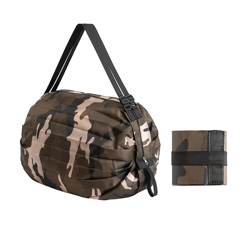 Large Capacity Foldable Nylon Shopping Bag – Portable Travel Camouflage Handbag with Handle