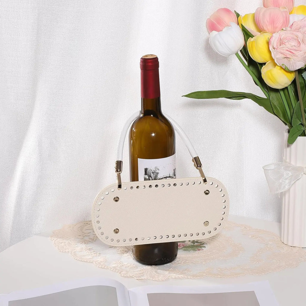 DIY Crochet Bag Making Kit – 8.7” x 4” Oval PU Leather Base with Handles & Buckles for Handmade Shoulder Bags