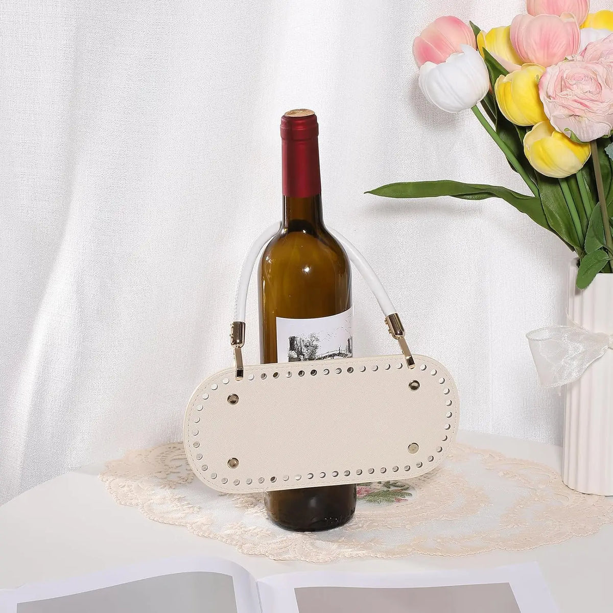 DIY Crochet Bag Making Kit – 8.7” x 4” Oval PU Leather Base with Handles & Buckles for Handmade Shoulder Bags