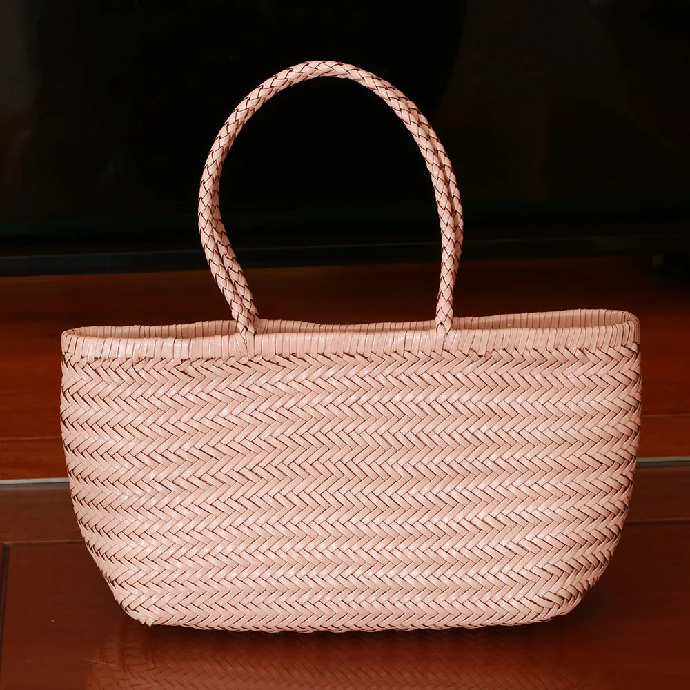 Women's Genuine Leather Woven Tote Shoulder Bag – Vintage Casual Cowhide Handbag