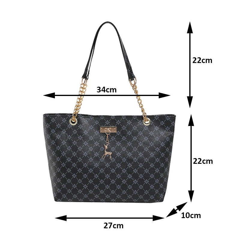 Women's Large Capacity PU Leather Plaid Tote Bag – Soft Shoulder Handbag with Tassel Detail