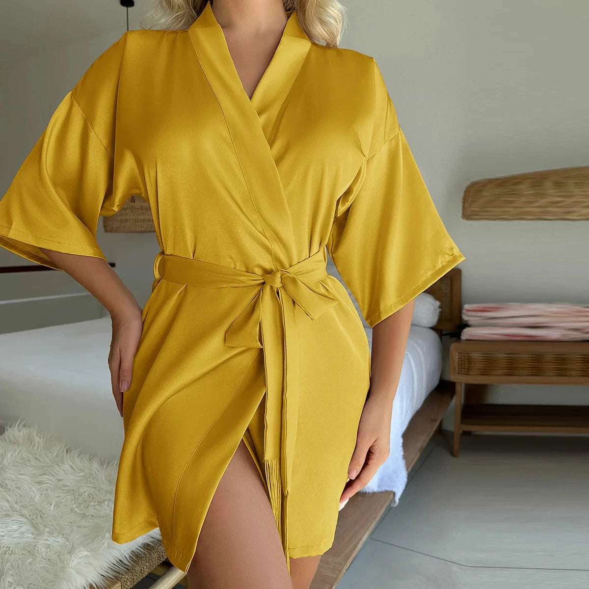 Women's Elegant Silky Robe & Nightgown - Lace Trim Loungewear