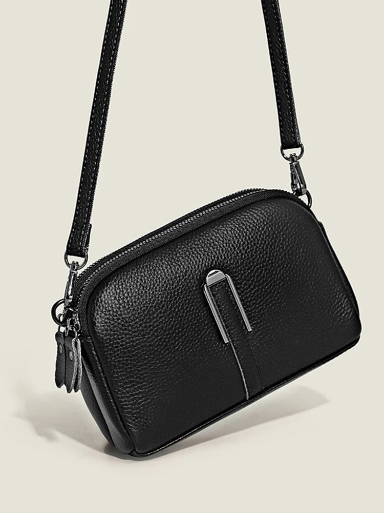 Women's Genuine Cow Leather Shoulder Bag – Luxury Flap Crossbody Clutch & Phone Bag