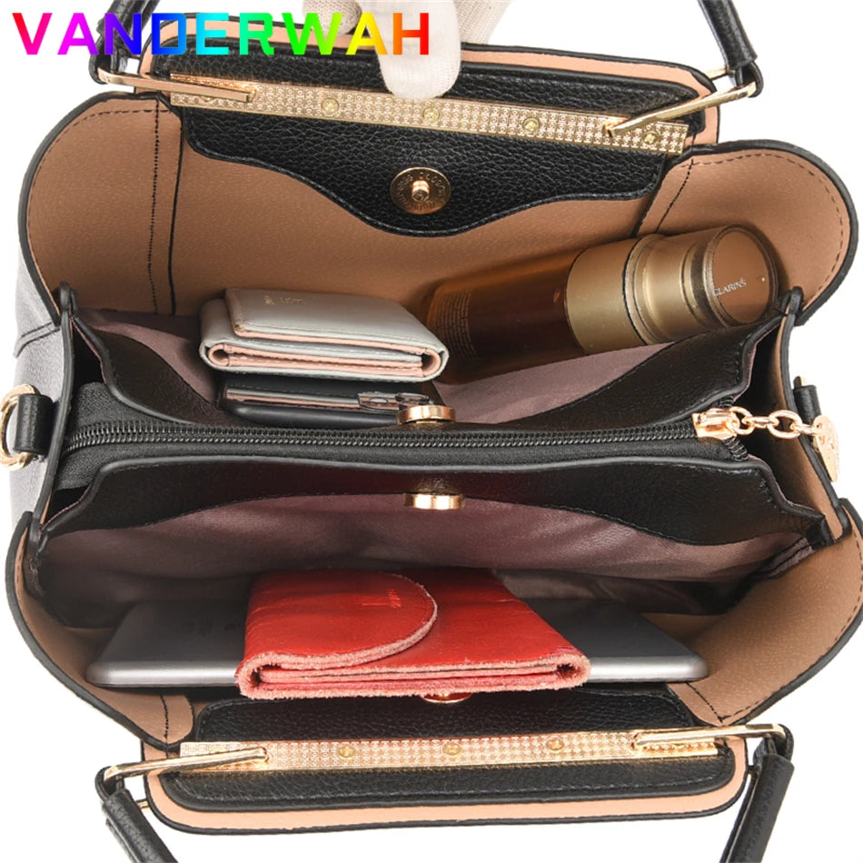Women's Luxury Soft Split Leather Tote Bag – 3-Layer Large Capacity Shoulder & Crossbody Handbag