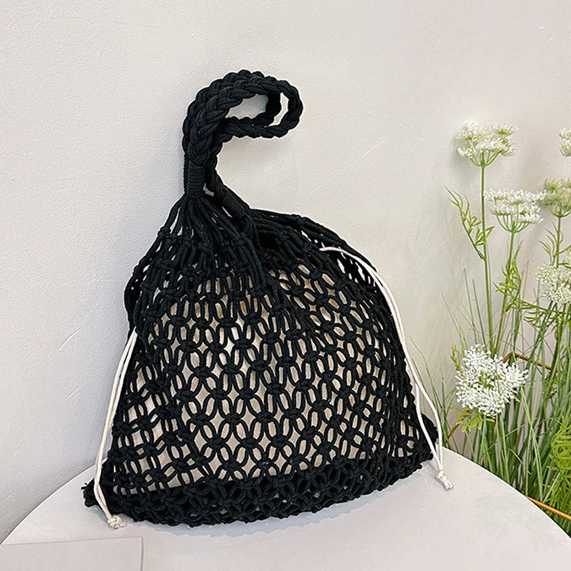 Women's Bohemian Straw Crochet Tote Bag – Raffia Woven Knit Shoulder Bag for Summer & Beach