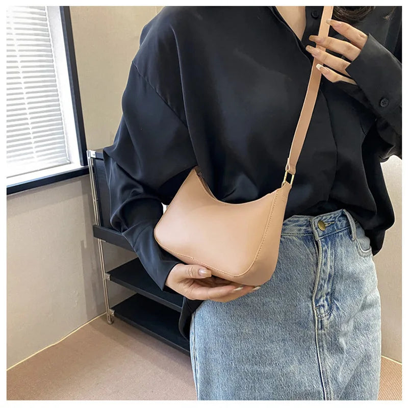Women's PU Leather Baguette Shoulder Bag – Trendy Mini Crossbody Armpit Bag