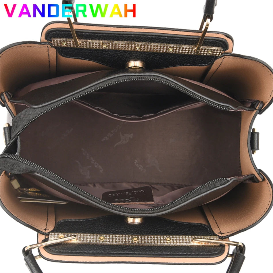 Women's Luxury Soft Split Leather Tote Bag – 3-Layer Large Capacity Shoulder & Crossbody Handbag
