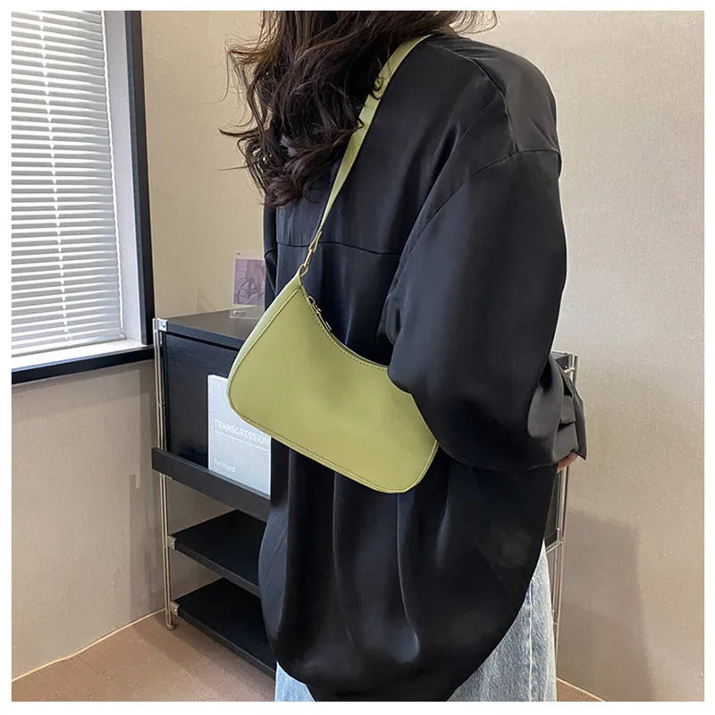 Women's PU Leather Baguette Shoulder Bag – Trendy Mini Crossbody Armpit Bag