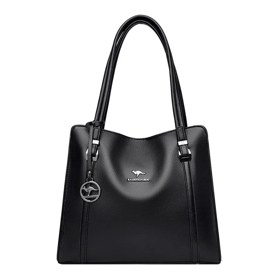 Women's Luxury Soft Split Leather Tote Bag – 3-Layer Large Capacity Shoulder & Crossbody Handbag