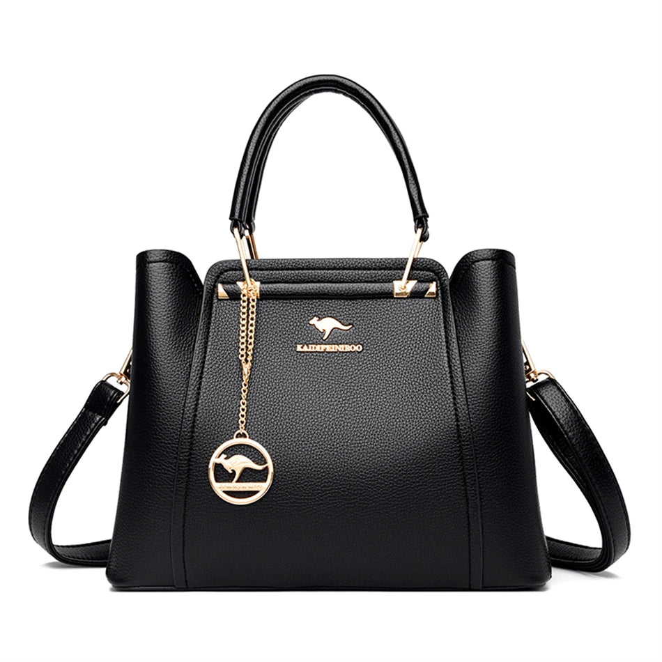 Women's Luxury Soft Split Leather Tote Bag – 3-Layer Large Capacity Shoulder & Crossbody Handbag