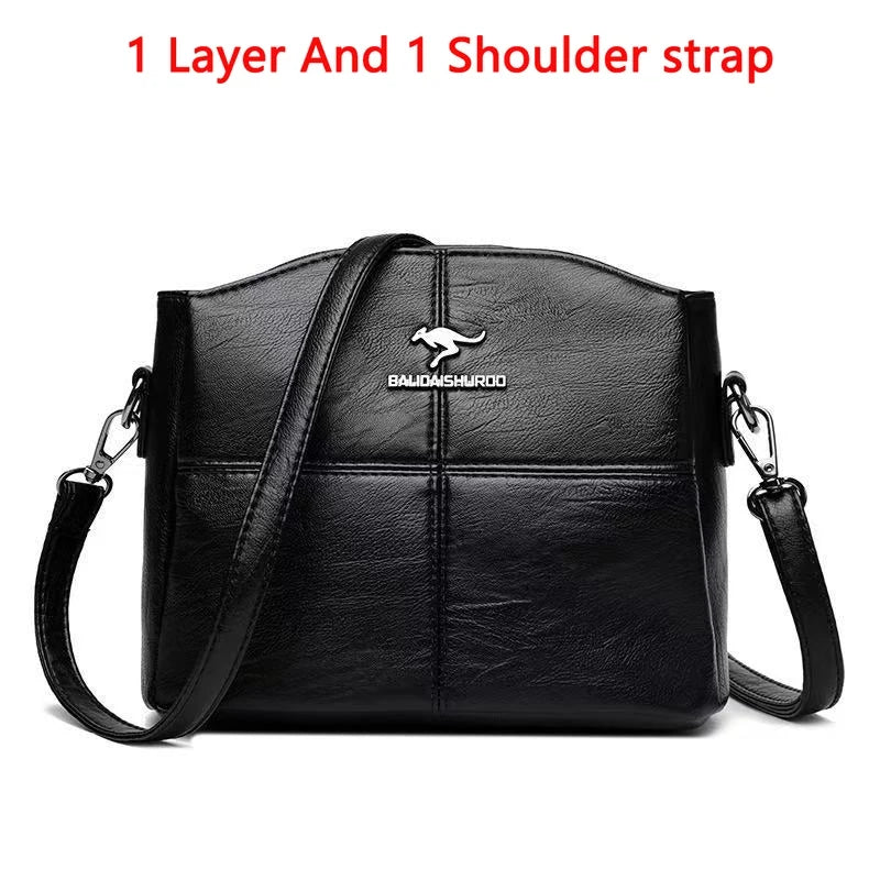 Women's Luxury Soft Split Leather Tote Bag – 3-Layer Large Capacity Shoulder & Crossbody Handbag