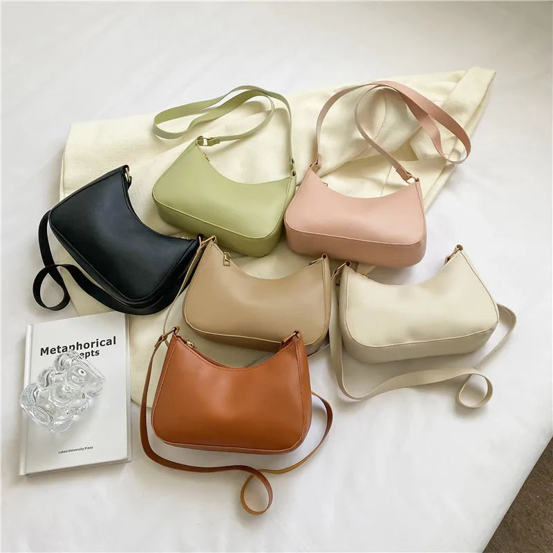 Women's PU Leather Baguette Shoulder Bag – Trendy Mini Crossbody Armpit Bag