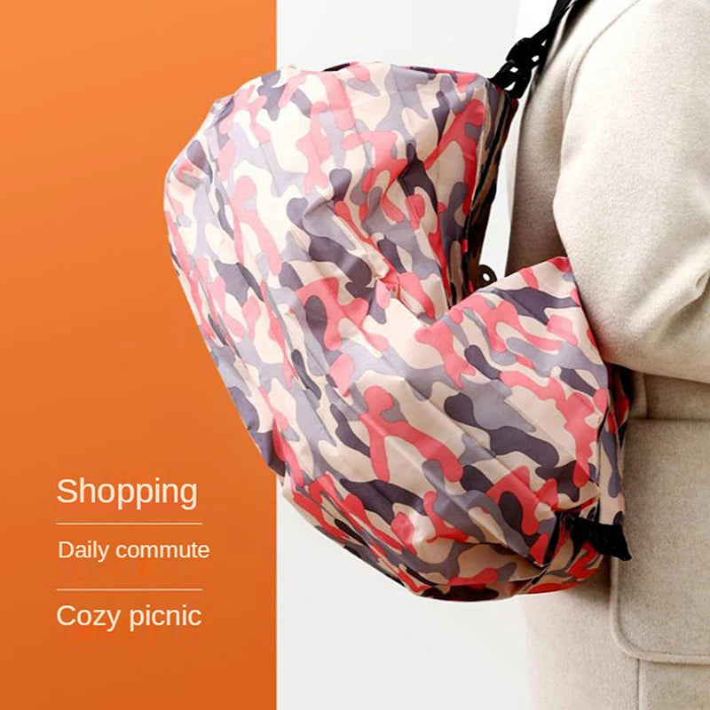 Large Capacity Foldable Nylon Shopping Bag – Portable Travel Camouflage Handbag with Handle