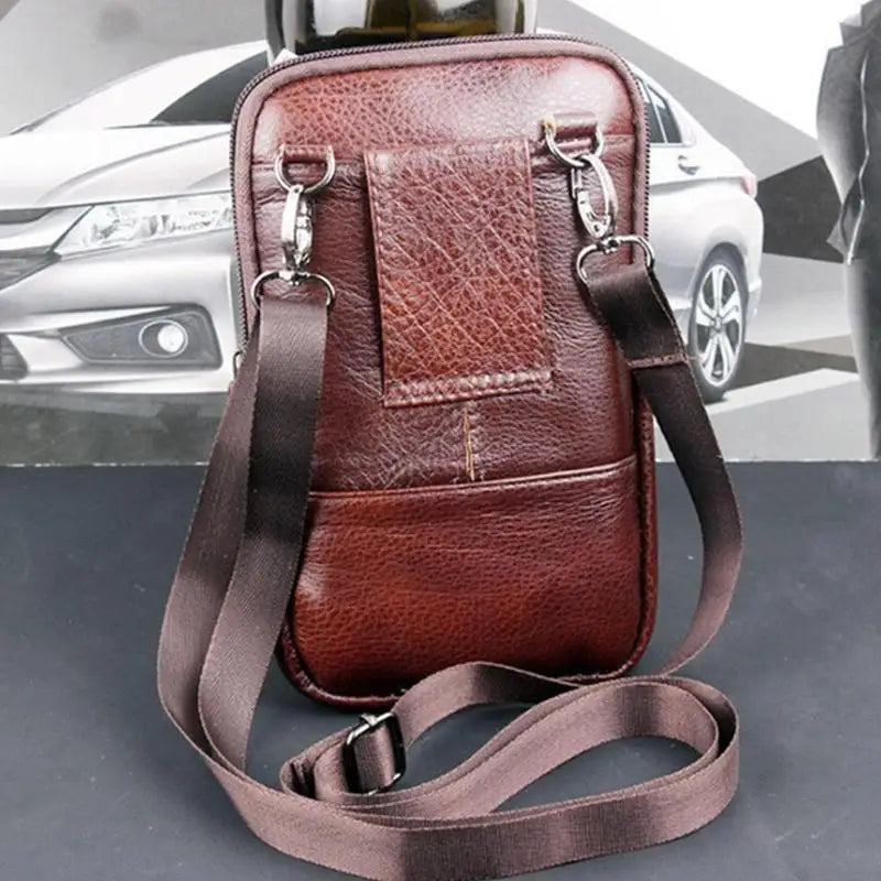 Men's Patent Leather Saddle Waist Bag – Multifunctional Belt Clip, Crossbody & Shoulder Phone Bag