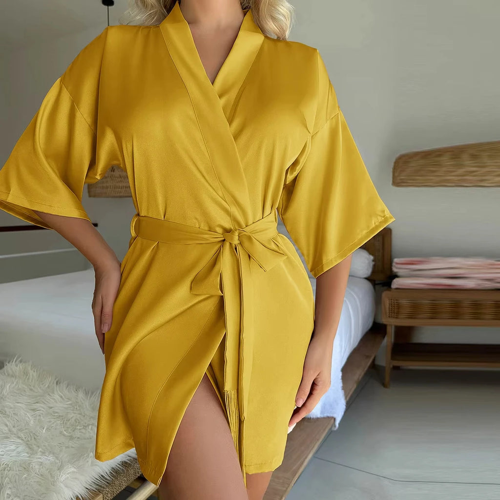 Women's Elegant Silky Robe & Nightgown - Lace Trim Loungewear