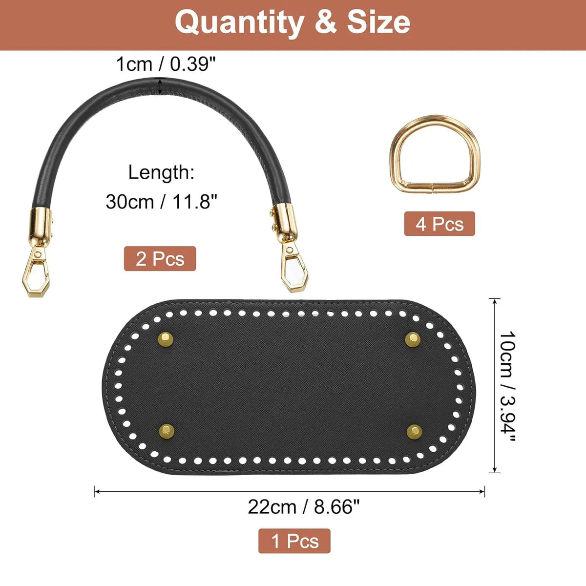 DIY Crochet Bag Making Kit – 8.7” x 4” Oval PU Leather Base with Handles & Buckles for Handmade Shoulder Bags