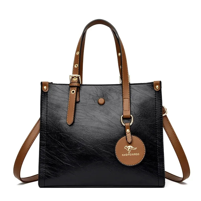 Women's Luxury Soft Split Leather Tote Bag – 3-Layer Large Capacity Shoulder & Crossbody Handbag