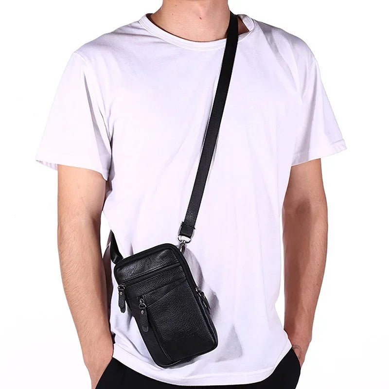 Men's PU Leather Waist & Phone Bag – Flap Crossbody Shoulder Bag for Outdoor Sport & Business