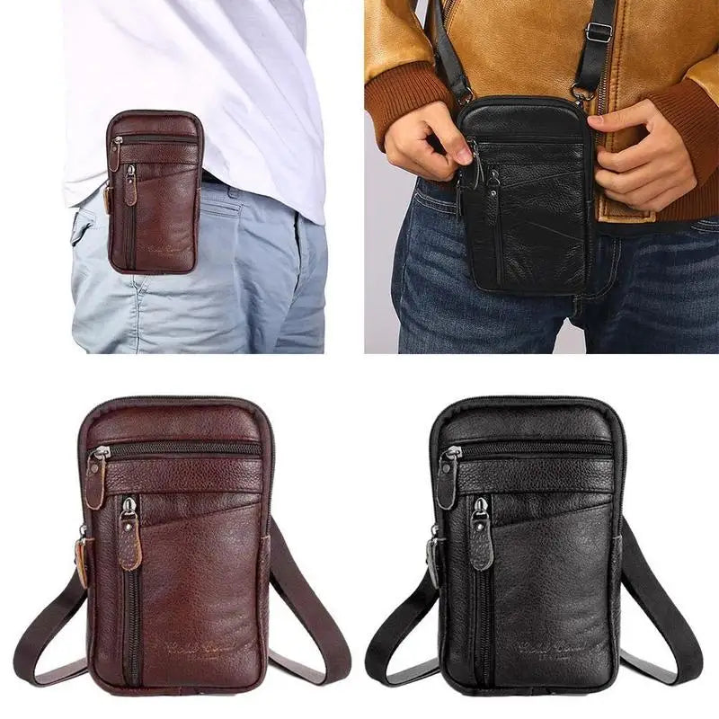Men's Patent Leather Saddle Waist Bag – Multifunctional Belt Clip, Crossbody & Shoulder Phone Bag