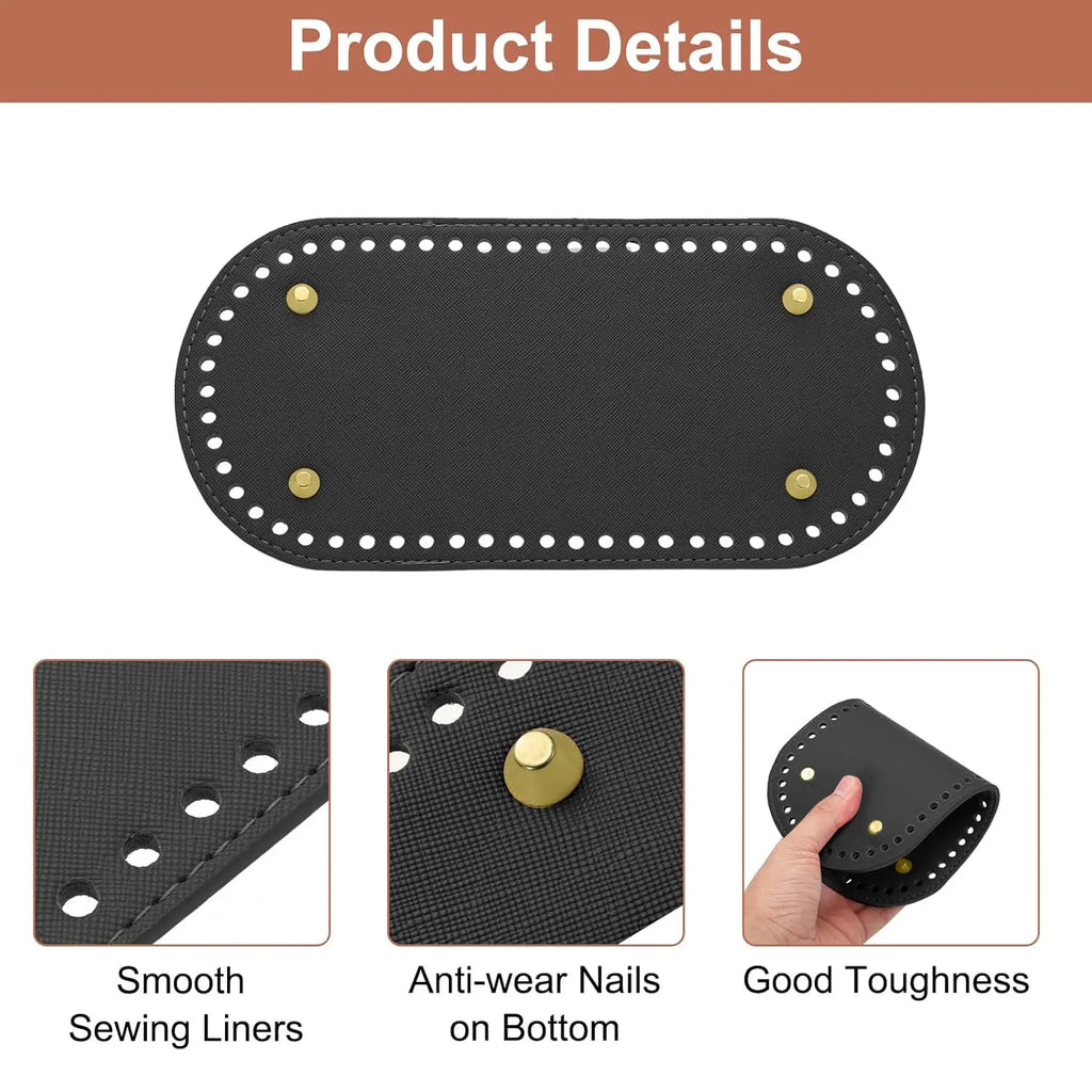 DIY Crochet Bag Making Kit – 8.7” x 4” Oval PU Leather Base with Handles & Buckles for Handmade Shoulder Bags